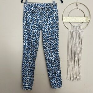 Zara Women Blue Floral Print Mid Rise Slim Fit Stretch soft Denim Size 8